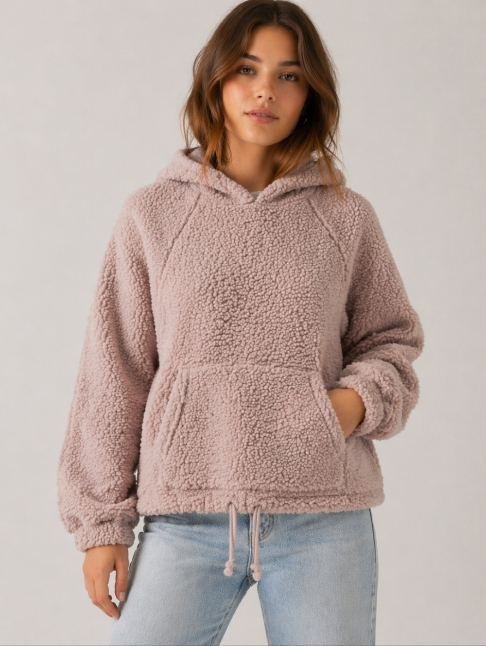 American Eagle Sherpa Hoodie Pullover Drawstring Hem Size Small